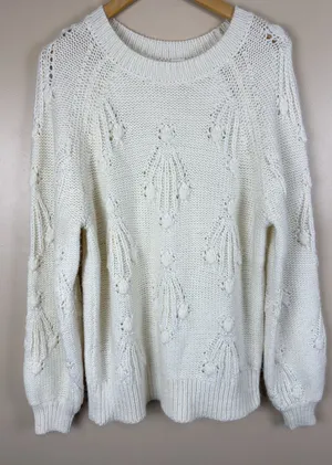 GAP Women’s Chunky Cable Pointelle Popcorn Knit Crewneck Sweater Size S Tall thumbnail 1