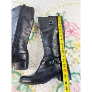 Bandolino BDCOPLIE Black Leather Tall Riding Boots Womens 10M Block Heel Harness thumbnail 6