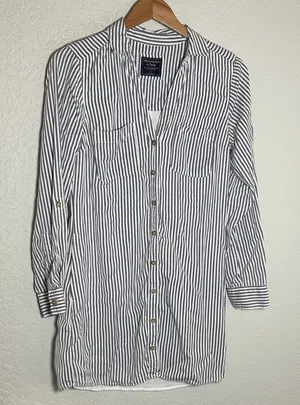 Abercrombie & Fitch Blue White Stripe Shirt Dress Pockets Preppy Beach Old Money thumbnail 1