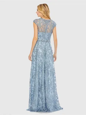 Mac Duggal 79430 Size 8 Blue Embroidered Cap Sleeve A Line Gown Long Maxi Dress thumbnail 3