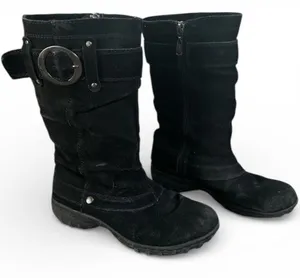 Khombu Black Suede Snow Boots Size 6 Leather Vintage Y2K Winter Zip Mid Calf thumbnail 1