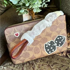 Authentic COACH signature Leather Dino Dice strawberry zip card wristlet 🎲🎩 thumbnail 6