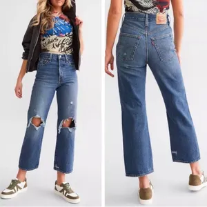 Levis Ribcage Straight Ankle Jean Super High Rise Distressed Blue 28 ×‎ 27 Edgy thumbnail 2