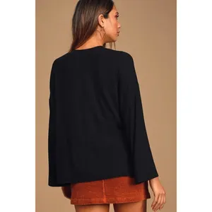 Lulus Mercurio Black Loose Ribbed‎ Drop Shoulder Long Sleeve Top Size S thumbnail 3