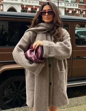 NWT Zara short knit coat with scarf blogger favorite medium m mink marl thumbnail 1