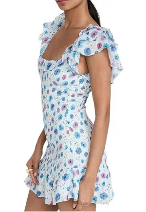LoveShackFancy Size XS Deep Cotton Candy Blue Liberty Print Smocked Kodie Dress thumbnail 1