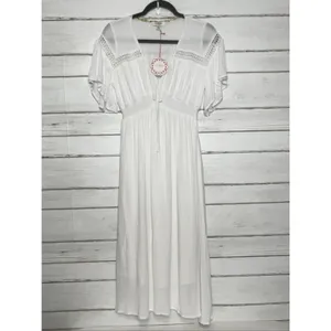 Umgee V-Neck Smocked Waist Flutter Sleeve Midi Dress White Small thumbnail 2