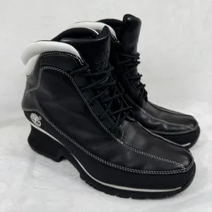 Timberland Black Leather Heeled Ankle‎ Boots Contrast Stitching Lace Up 7.5 READ thumbnail 1
