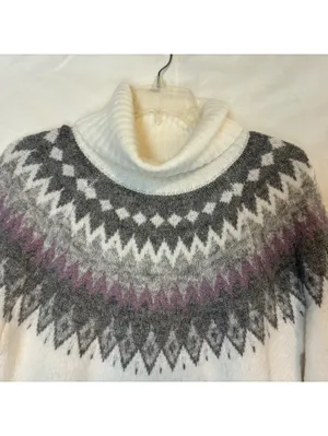 Aspen Womens Grey Fair Isle Turtleneck Nordic Alpine Knit Wool Blend Sweater SzM thumbnail 3