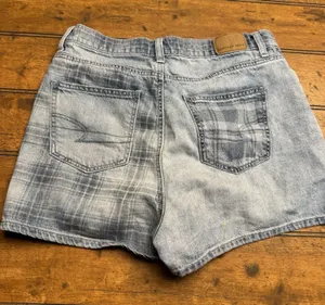 American Eagle Denim Shorts Women's 0 Blue Highest Rise Mom Plaid Print‎ thumbnail 1