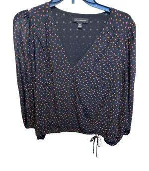 Banana Republic women top black/navy blue hearts See Through Sleeves Size Medium thumbnail 1