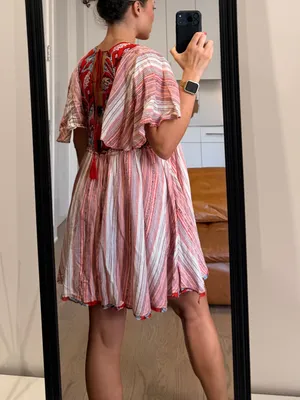 Free People Under The Sun Tunic Dress Floral Striped Red Rome thumbnail 11