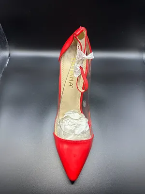Liliana Red Clear Lucite Ankle Strap Pointed Toe Stiletto Pumps 7.5 Femme Fatale thumbnail 2