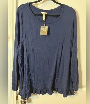 Matilda Jane NWT Top Womens XXL Navy Blue Long Sleeve Ruffle Hem Stretch Casual thumbnail 1