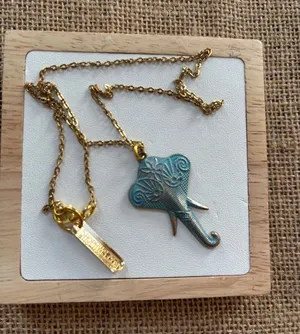 Elephant Pendant Gold Chain Necklace With Enamel Detailing & ShopRWS Tag thumbnail 1