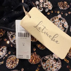 Anthropologie Let Me Be Embellished Tank top sequence M black gold new NWT thumbnail 6