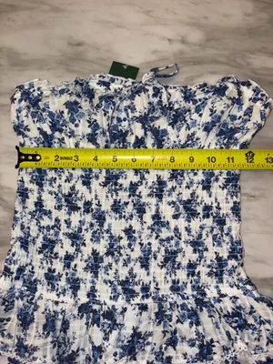 NWT Wild Fable Blue Floral Smocked Strapless Ruffled Mini Dress S thumbnail 5
