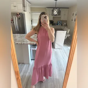 Ryegrass Pink Halter Tiered Midi Dress Sleeveless Ruffle Hem Size S NWT thumbnail 2
