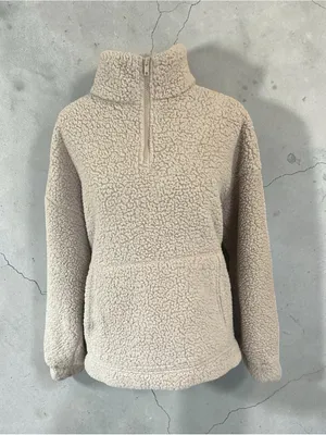 American Eagle Outfitters cream & tan fleece quarter zip pullover thumbnail 4