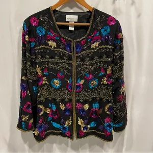 Stunning Drapers & damon’s silk beaded sequin cardigan vintage heavy thumbnail 1