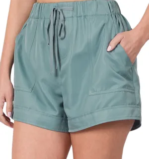 Zenana Blue Gray Drawstring Shorts Size X-Large thumbnail 1