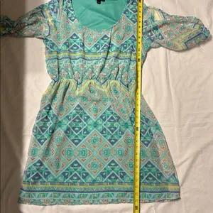 Espresso Teal and Coral Geometric Knee Length Y2K Women’s Dress thumbnail 5