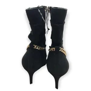 Marc Fisher black with gold metal chain detail booties size 6 thumbnail 4
