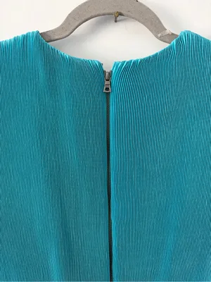 Alice + Olivia Joleen V Neck Pleated Skirt Handkerchief Midi Dress Teal Blue 4 thumbnail 6