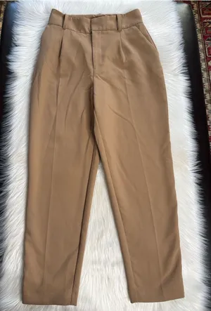 Zara Tan High Waisted Pleated Trousers thumbnail 1