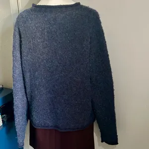 a.n.a. Women's Cozy Fuzzy Blue Wool Blend Split Rolled Hem Sweater thumbnail 4
