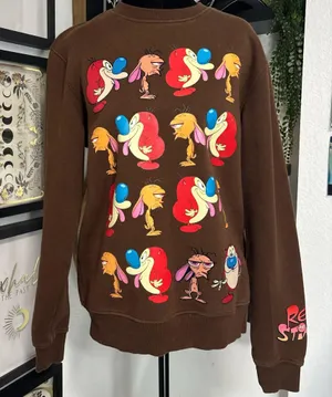 Nickelodeon Ren & Stimpy Men's Sweatshirt Size Small Brown Crew Neck Pullover thumbnail 1
