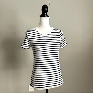J. CREW | Navy Blue & White Striped Vintage Cotton T-shirt Sz XXS thumbnail 3
