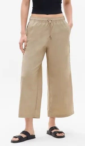 Athleta Midday Pants Womens Medium Ecru Beige Mid‎ Rise Crop Poplin Drawstring thumbnail 1