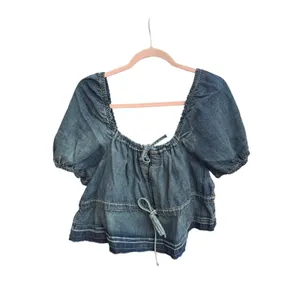 Ganni‎ Denim Puff Sleeve Top in Tint Wash Size S/M Feminine Cottage core thumbnail 9