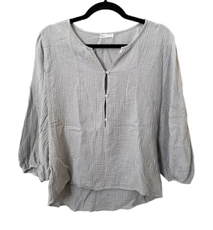 OYSHO Crinkled Cotton Buttoned Blouse Sz Large‎ thumbnail 1