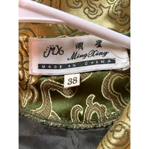 Ming Xing Green Gold Brocade Floral Medallion Jacket Size 38 Traditional Style thumbnail 5