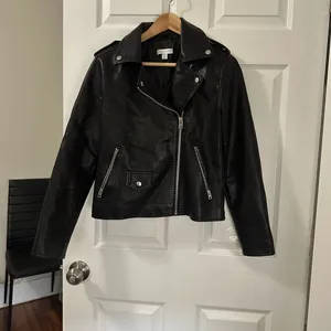 Topshop Black Leather Jacket Asymmetrical Zipper Lapel Collar thumbnail 3