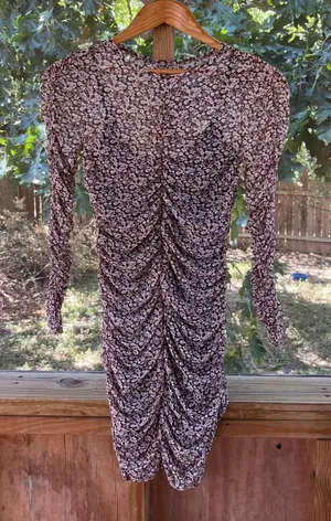 Abercrombie & Fitch Long Sleeve Ruched Mesh Mini Dress Floral Print Size S thumbnail 1