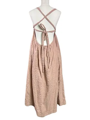 Free People Bohemian Beachy Seersucker Poppy Midi Dress Sundress Blush Large thumbnail 9
