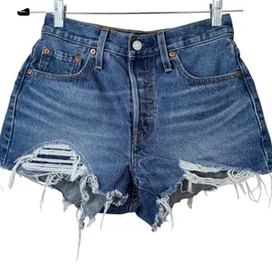 Levi's Medium Wash Button Fly Distressed Mid-Rise Cut-Off Denim Jean Shorts thumbnail 2