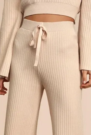 Lulus Cream Sweater Drawstring Pants | Size Medium-Like New thumbnail 1