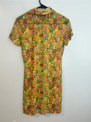 NWT Raggesd Priest Colorful Retro Square Button Down Mesh Shirt Mini Dress 12 thumbnail 10