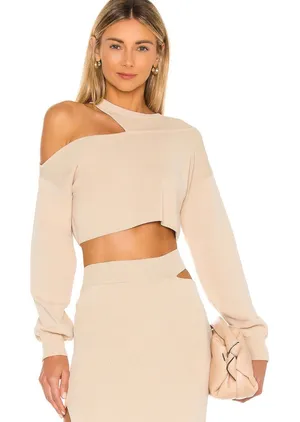 Michael Costello x REVOLVE Beige Tan Cut Out Oversized Cropped Sweater XS Top thumbnail 1