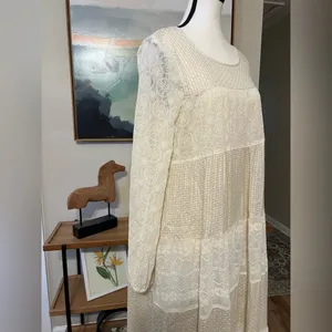 Free People Gemma Eyelet Lace Midi Dress XS Cream Cottage Core Prairie Romantic thumbnail 6