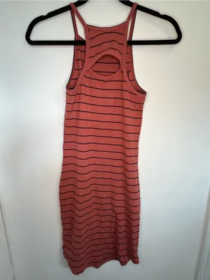 90s Y2K Grunge Mudd Striped Rust Ribbed Halter Bodycon Mini Dress Size Small thumbnail 2
