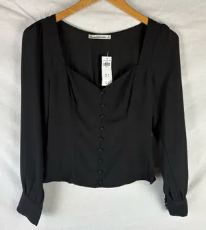 NWT Abercrombie & Fitch Black Button-Down Long Sleeve Blouse Size S thumbnail 1