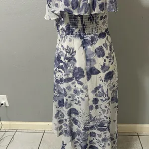 By JL luxe Floral Blue and White Dress spaghetti strap size L new with tags thumbnail 8