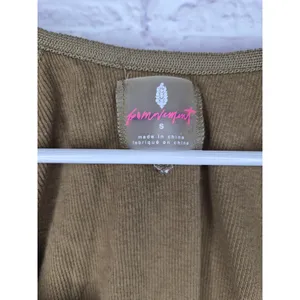 FP Movement Free People Ribbed Corset Top Brown Tan Short Sleeve Zip Medium S thumbnail 3