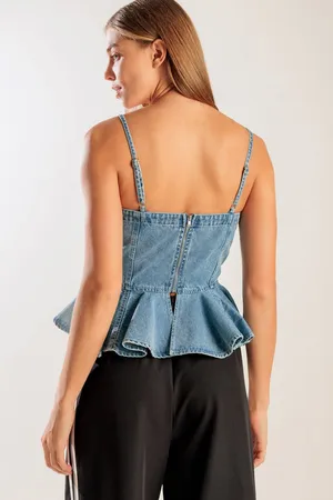 Freemarket by Flying Tomato denim peplum front lace up detail size L juniors thumbnail 4