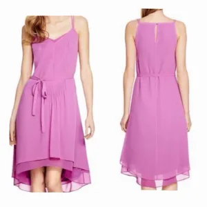 NWT White House Black Market 14 Pink Pleated Chiffon Midi Dress Hi Low Formal thumbnail 2